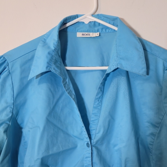Ricki’s 18 Blue Pintuck Pleated Button Down Blouse Short Sleeve Stretch Workwear - Picture 6 of 14